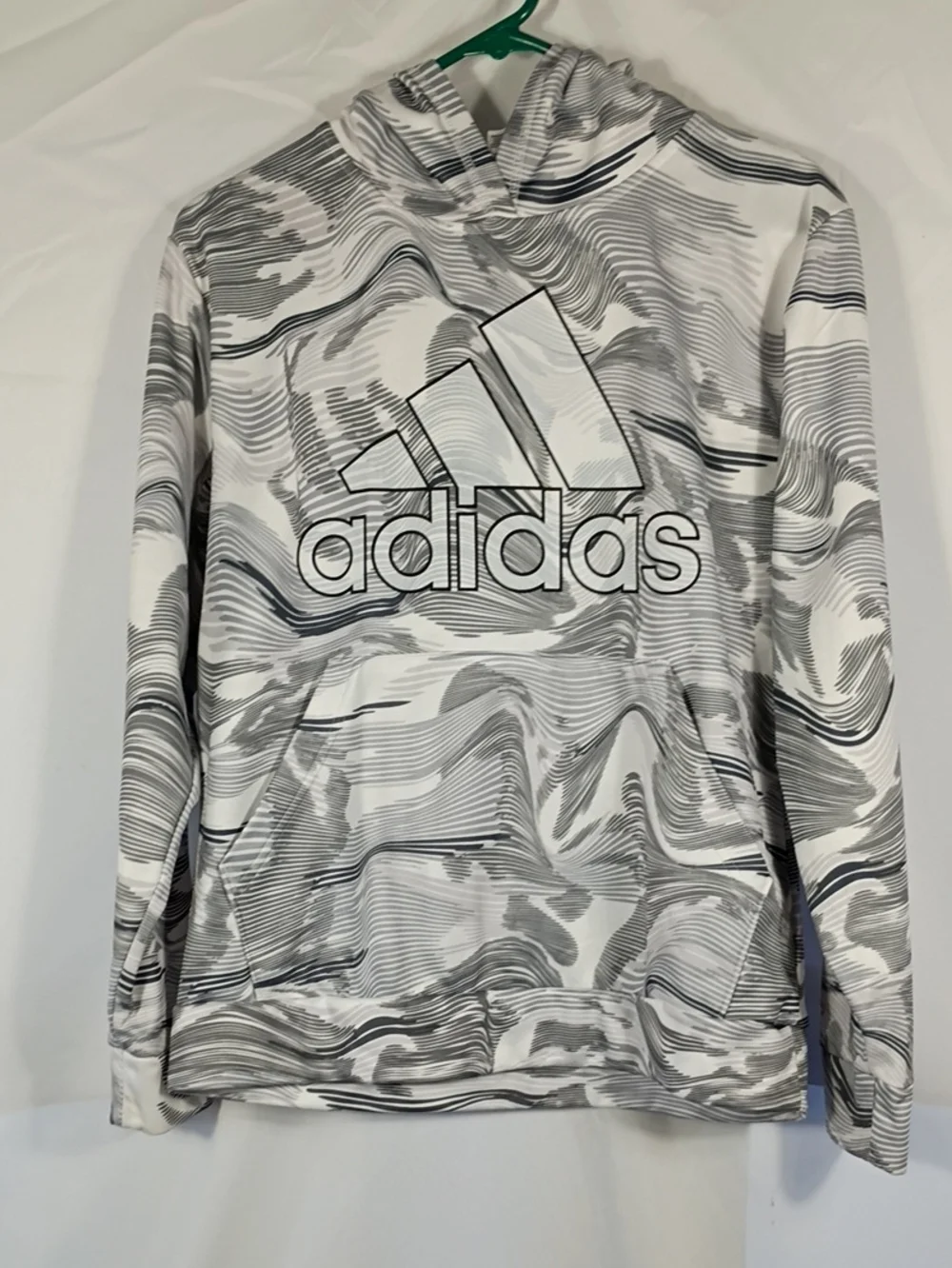 EUC Adidas Boys White Gray Swirl Hoodie Size Large 14/16 Winter Athleisure